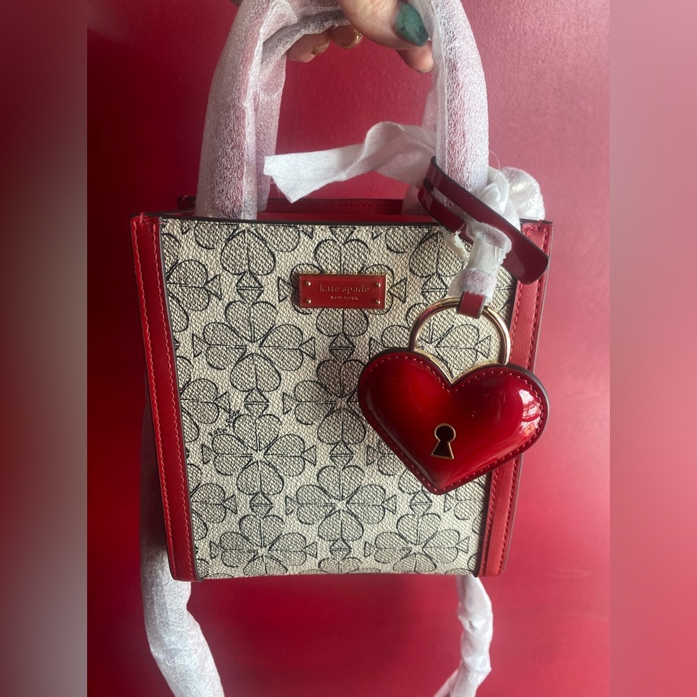 Heart & Flowers Kate Spade Coated Canvas Red Leather Trim Mini-Tote NWT